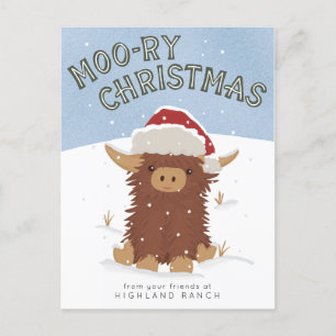 Carte Postale Moo-ry Noël mignon shaggy Vache des Highlands Père
