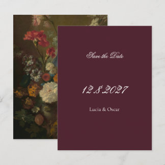 Carte Postale Moody Burgundy Floral Wedding Save the Date