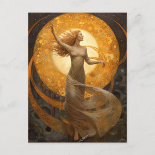 Carte Postale Moon And Gold Girl Imaginaire Art
