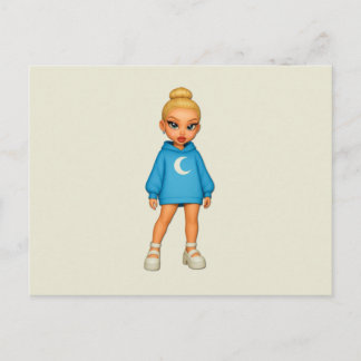Carte Postale Moon Hoodie Fashion Doll Postcard