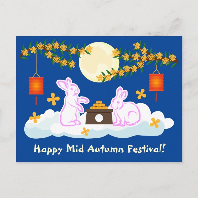 Carte Postale Moon Rabbit Mooncake Osmanthus (Devant)