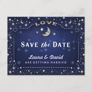 Carte postale Moon & Stars Blue Gold & White Save