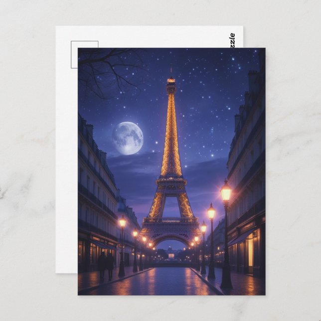 Carte Postale Moonlit Paris – Romantic Eiffel Tower Night (Devant / Derrière)