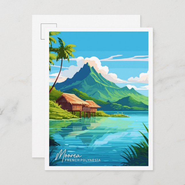 Carte Postale Moorea Polynésie Française Illustration de voyage (Devant / Derrière)