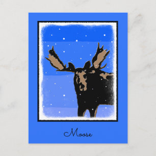 Carte Postale Moose en hiver - Art original de la faune
