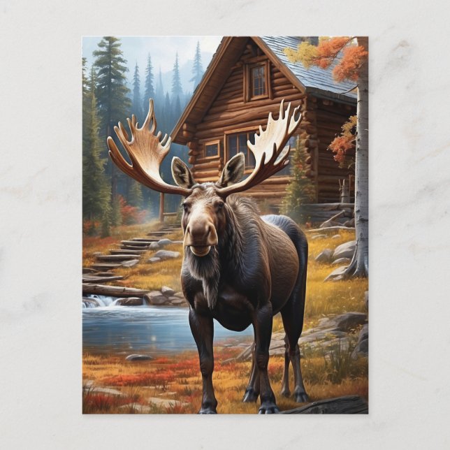 Carte Postale *~* MOOSE Stream Nature Cabine Forest AP49 (Devant)