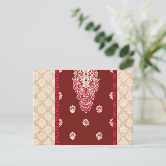 Carte Postale moquette rouge et beige avec bordure rouge (Debout devant)