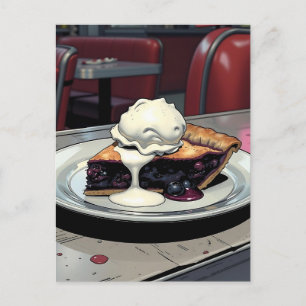 Carte Postale Morceau de tarte aux myrtilles et glace à la vanil
