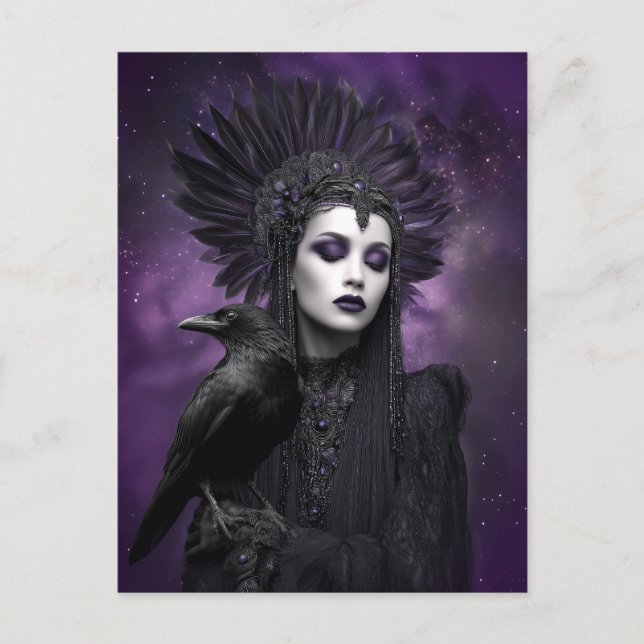 Carte Postale Morrigan : Violet noir corbeau art déesse (Devant)
