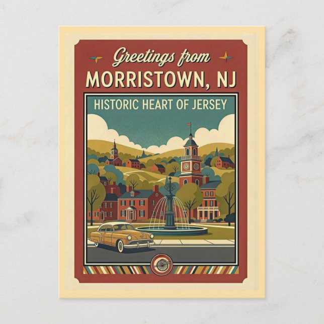 Carte Postale Morristown NJ Retro Travel 1950s Style (Devant)