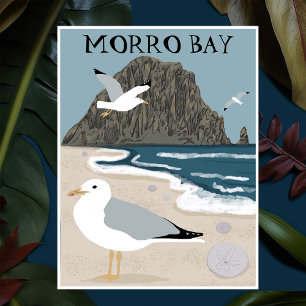 Carte Postale Morro Rock Bay Central California Beach Seaguls