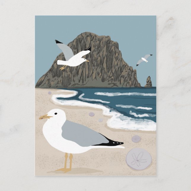 Carte Postale Morro Rock Bay Central California Beach Seaguls (Devant)