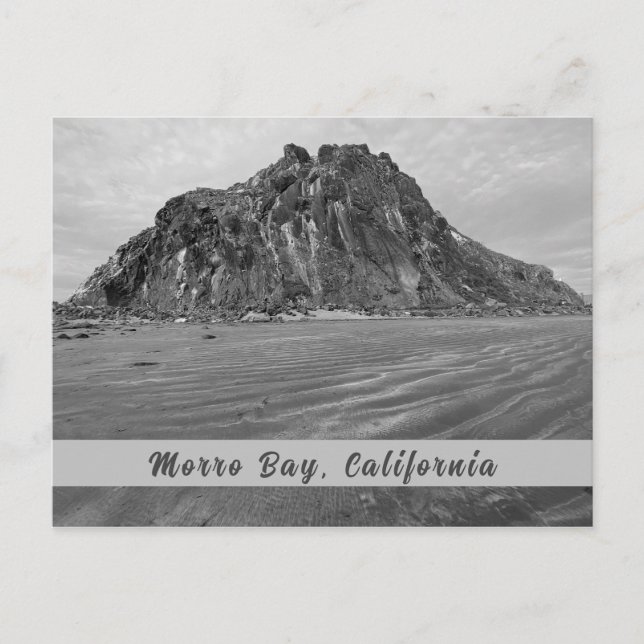 Carte Postale Morro Rock, Morro Bay en noir et blanc (Devant)
