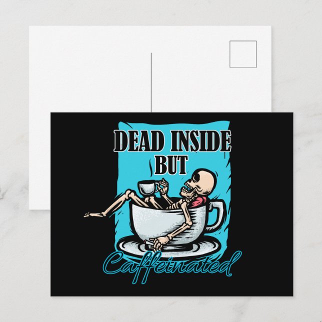 Carte Postale Mort À L'Intérieur Mais Café Aimant Squelette Aima (Devant / Derrière)