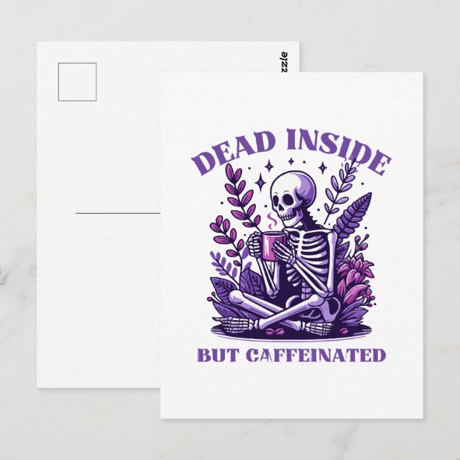 Carte Postale Mort à l'intérieur mais caféiné (Devant / Derrière)