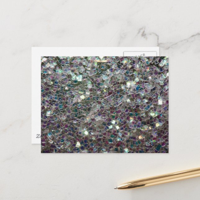 Carte Postale Mosaïque argentée colorée scintillante (Devant/Arrière en situation)