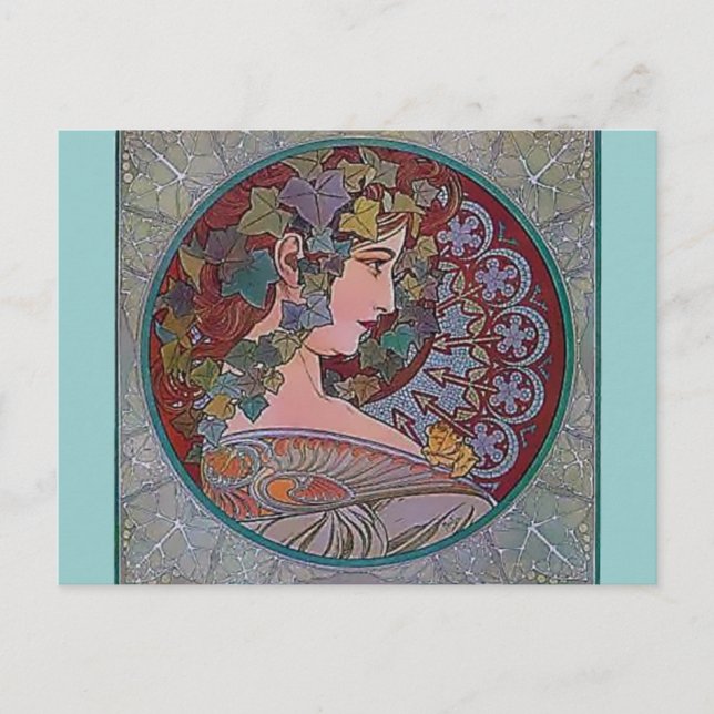 Carte Postale Mosaïque Art Déco Mucha Femme (Devant)