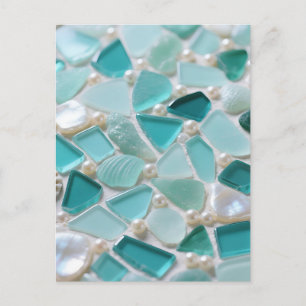 Carte Postale Mosaïque de verre de mer Charme côtier turquoise