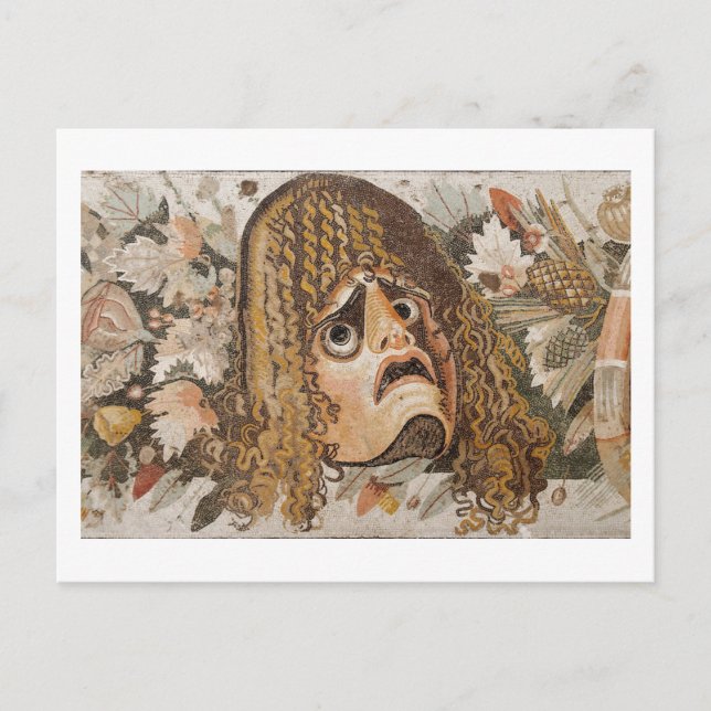 Carte Postale Mosaïque romaine, avec le masque, le feuille et le (Devant)