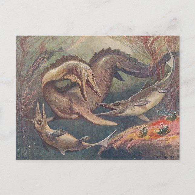Carte Postale Mosasaurus vintage vs Ichthyosaures Imprimer Deux  (Devant)