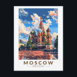 Carte Postale Moscou Russie Carré rouge Voyage Art Vintage<br><div class="desc">Moskova design de voyage vectoriel rétro. Moscou,  sur la Moskva,  dans l’ouest de la Russie,  est la capitale cosmopolite du pays.</div>