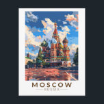 Carte Postale Moscou Russie Carré rouge Voyage Art Vintage<br><div class="desc">Moskova design de voyage vectoriel rétro. Moscou,  sur la Moskva,  dans l’ouest de la Russie,  est la capitale cosmopolite du pays.</div>