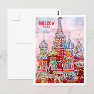 Carte Postale Moscou Russie célèbre lieu de voyage aquarelle
