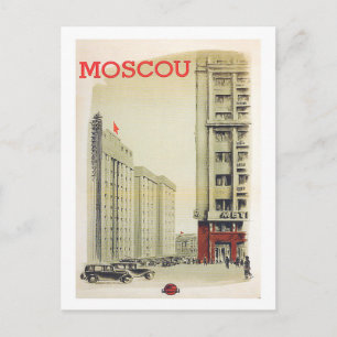 Carte Postale Moscou, Russie, centre-ville, bâtiments, vintage