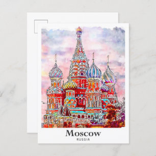Carte Postale Moscou Russie Danemark Aquarelle main tirée