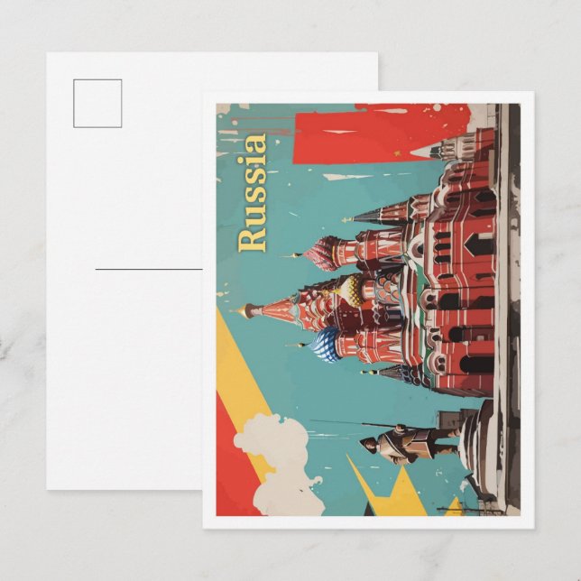 Carte Postale Moscou Russie Pop Art Voyage Illustration (Devant / Derrière)
