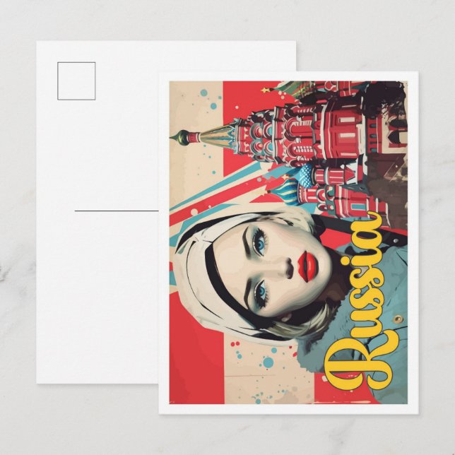 Carte Postale Moscou Russie Pop Art Voyage Illustration (Devant / Derrière)