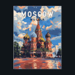 Carte Postale Moscou Russie Travel Art Vintage<br><div class="desc">Moskova design de voyage vectoriel rétro. Moscou,  sur la Moskva,  dans l’ouest de la Russie,  est la capitale cosmopolite du pays.</div>