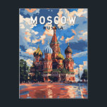 Carte Postale Moscou Russie Travel Art Vintage<br><div class="desc">Moskova design de voyage vectoriel rétro. Moscou,  sur la Moskva,  dans l’ouest de la Russie,  est la capitale cosmopolite du pays.</div>