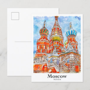 Carte Postale Moscou Russie Voyage Aquarelle main tiré
