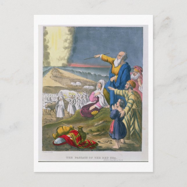 Carte Postale Moses Parting the Red Sea, from a bible printed by (Devant)
