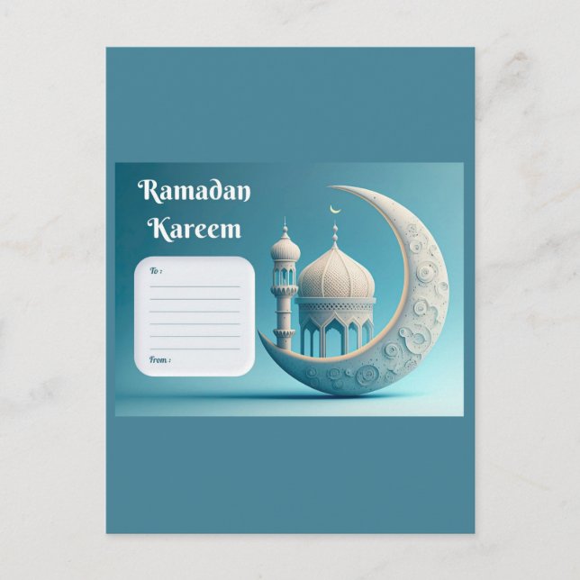 Carte Postale Mosquée à l'aquarelle douce Sérénité du Ramadan (Devant)