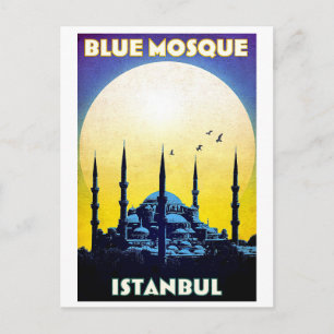 Carte Postale Mosquée bleue, église, Istanbul, Turquie, vintage