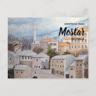 Carte Postale Mostar, Bosnie - Peinture Townscape Acrylique