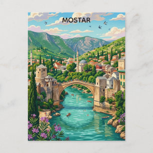 Carte Postale Mostar vintage Bosnie Vieux Pont Stari Balkans