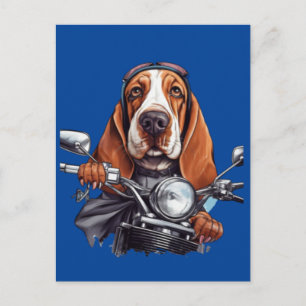 Carte Postale Motard chien cool, conducteur de chien basset houn