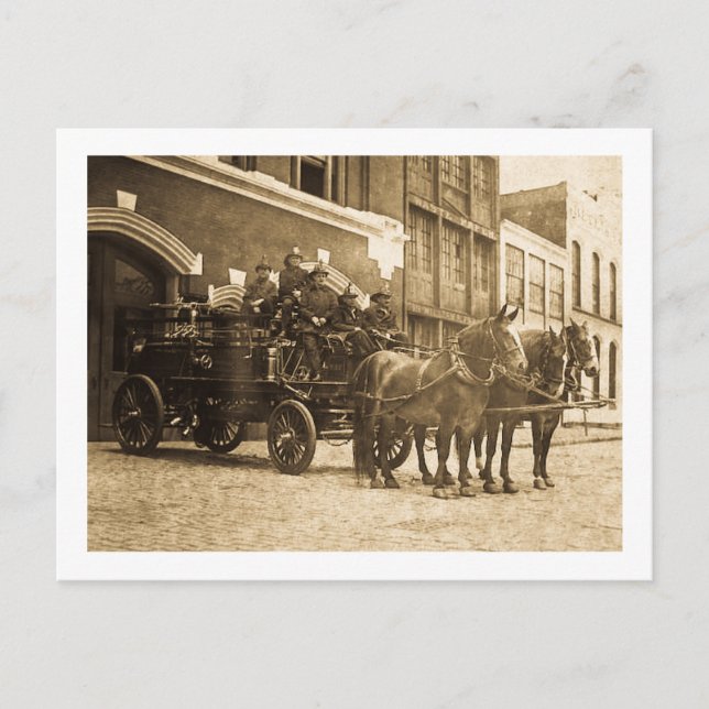 Carte Postale Moteur de feu tiré à cheval Vintage (Devant)