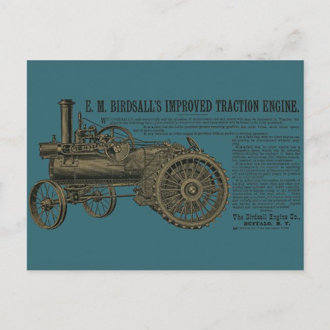 Carte Postale Moteur de traction à vapeur Birdsall 1889 Tracteur (Devant)