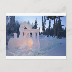 Carte Postale moteur de train sculpture glace neige gelée hiver 