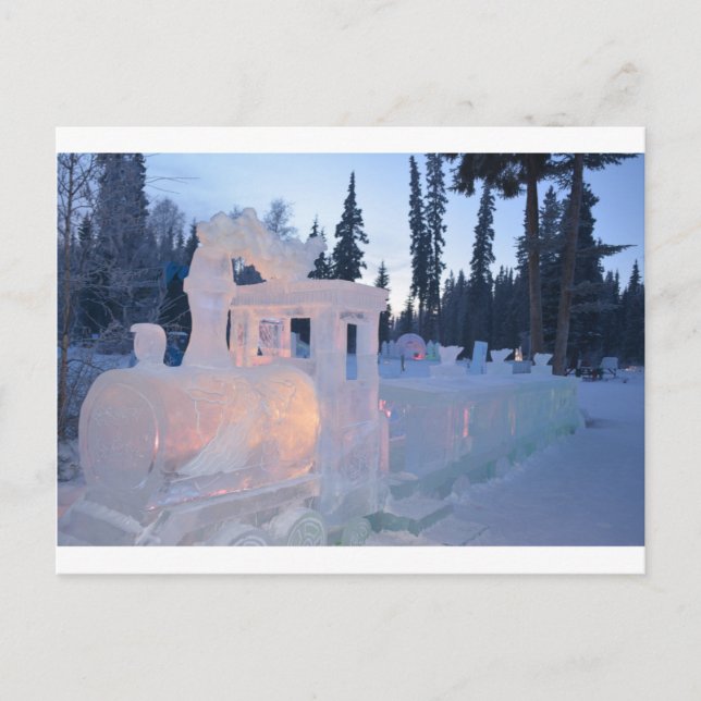 Carte Postale moteur de train sculpture glace neige gelée hiver  (Devant)