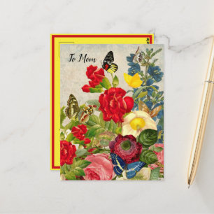 Carte Postale Mother's Day Garden Carnations Roses Butterflies