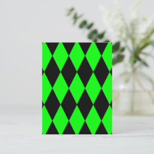 Carte Postale Motif à carreaux de diamants Harlequin noir vert