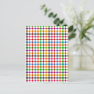 Carte Postale Motif à carreaux gingham arc-en-ciel coloré - Blan