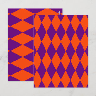 Carte Postale Motif à carreaux Harlequin orange et violet 