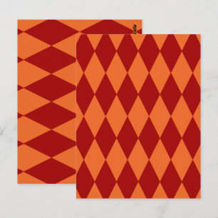 Carte Postale Motif à carreaux Harlequin rouge et orange