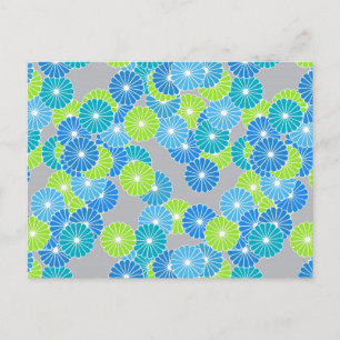 Carte Postale Motif à fleurs Art Déco - bleu et vert citron